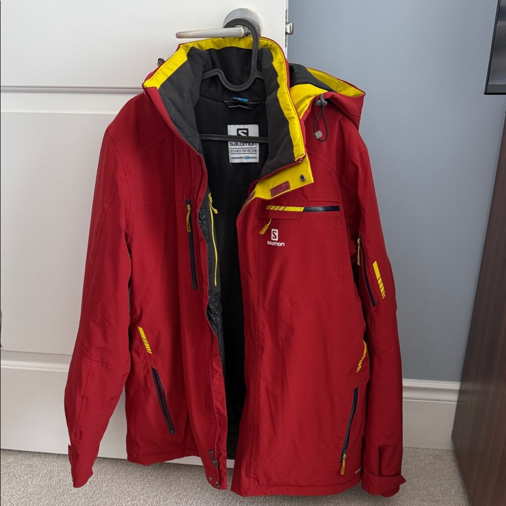 Salomon Vibrant Red Jacket with Yellow Highlights Men’s Ski Jacket